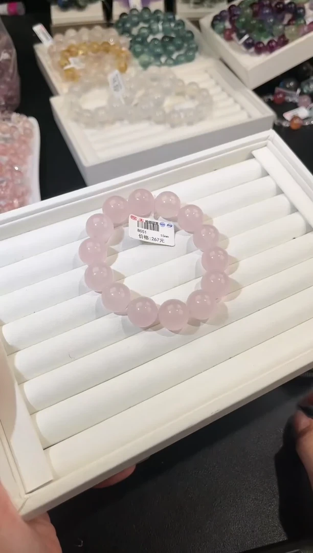 水晶手链未镶嵌多样性发一粉晶15mm