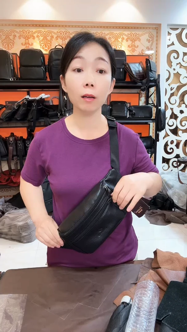 牛皮锦纶尺寸长34厘米高12厘米中福利腰包胸包咖啡色