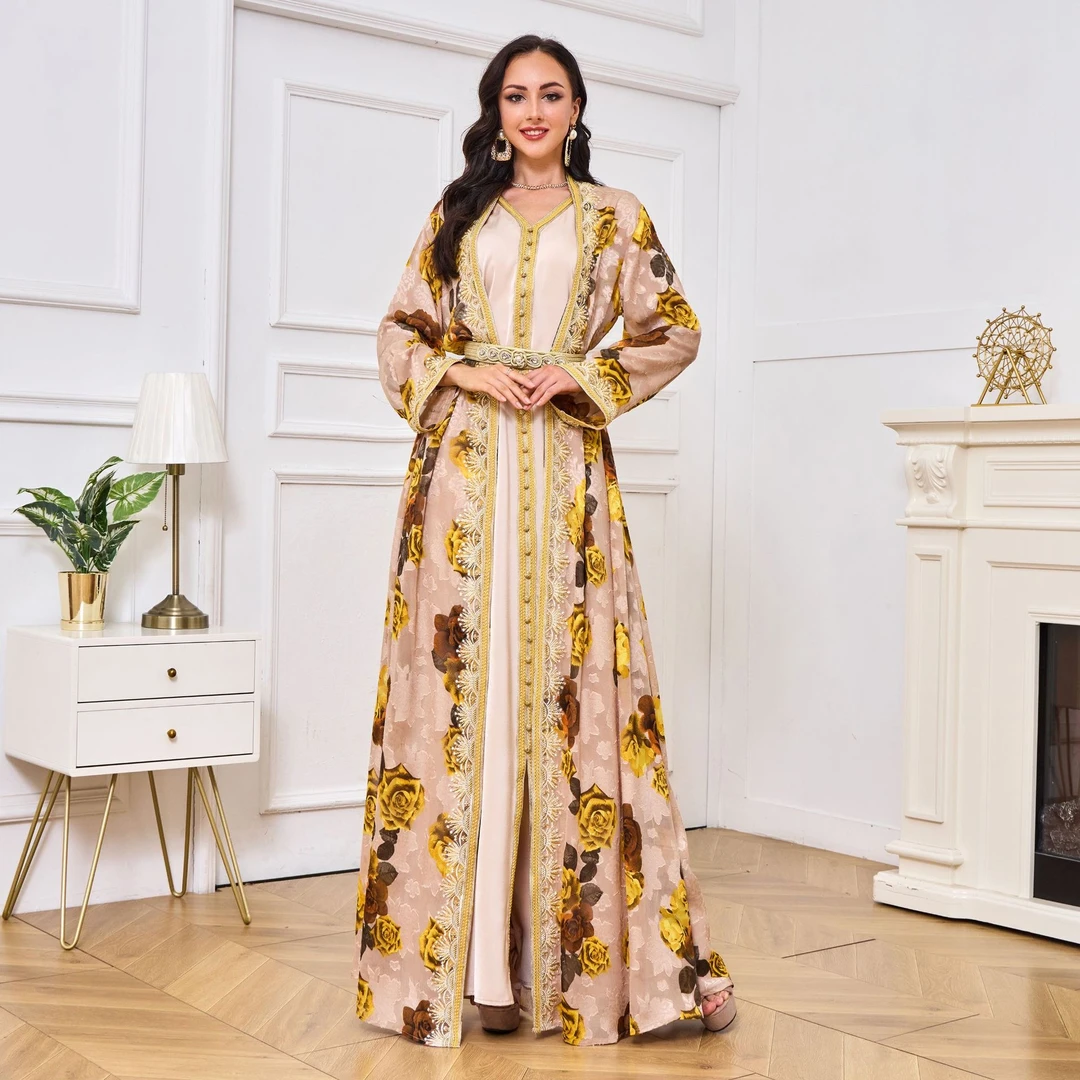 MT042时尚新款民族服饰蕾丝长袖连衣裙包邮进口气质礼服