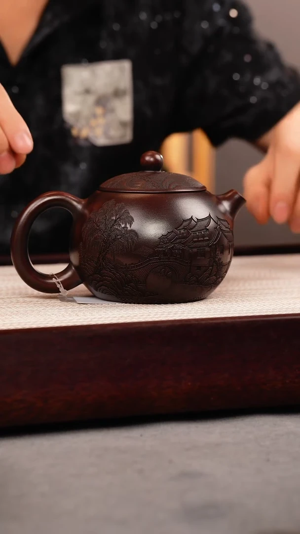 茶杯紫砂古乌泥 西施 楼房