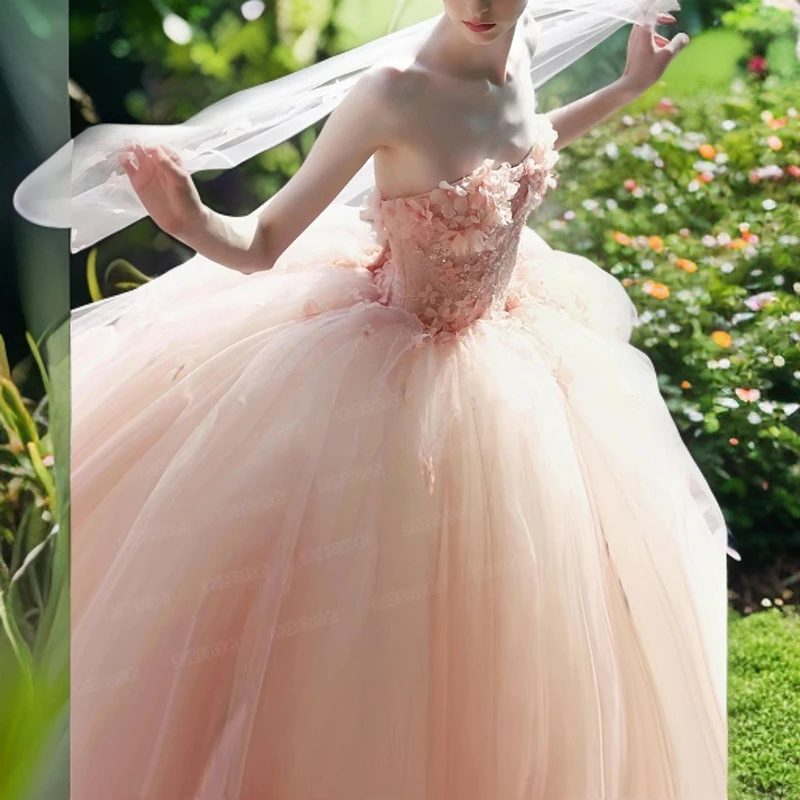 粉色礼服公主裙2025新娘结婚敬酒服宴会演出成人主持人婚纱晚礼服