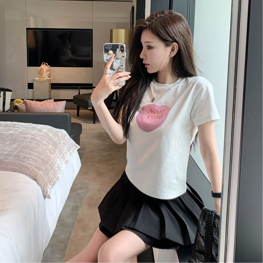 L轮L12 Momoshero【Sugar甜心baby】 发泡印花爱心银粉宽松卫衣/tee