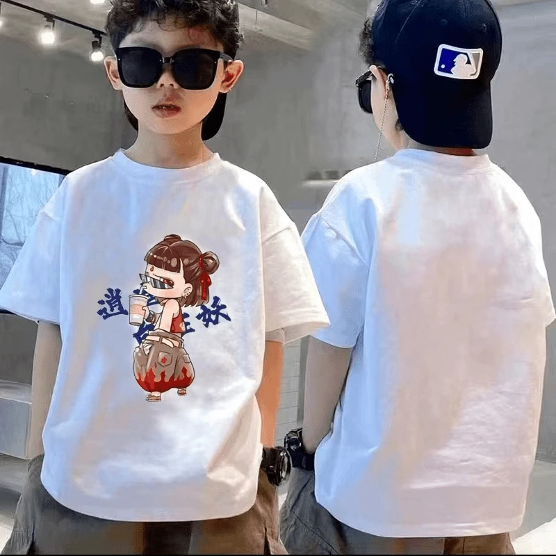 儿童短袖纯棉T恤夏季新款哪吒中大童男孩宽松童装男童半袖上衣潮t