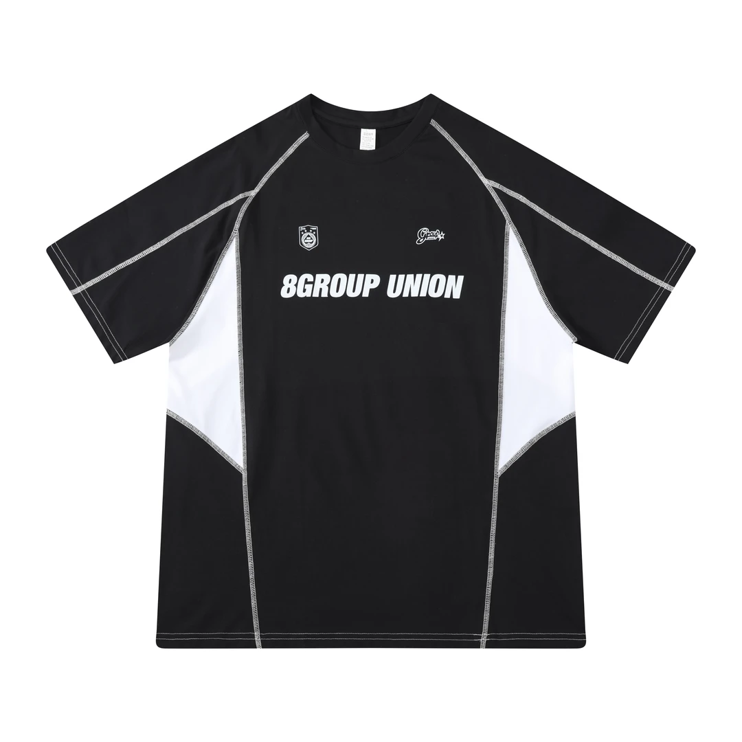 808城市户外运动速干拼色短袖t恤男女宽松透气夏季情侣美式训练服