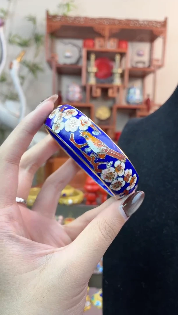 非遗手工景泰蓝开口银蓝镯子宝蓝