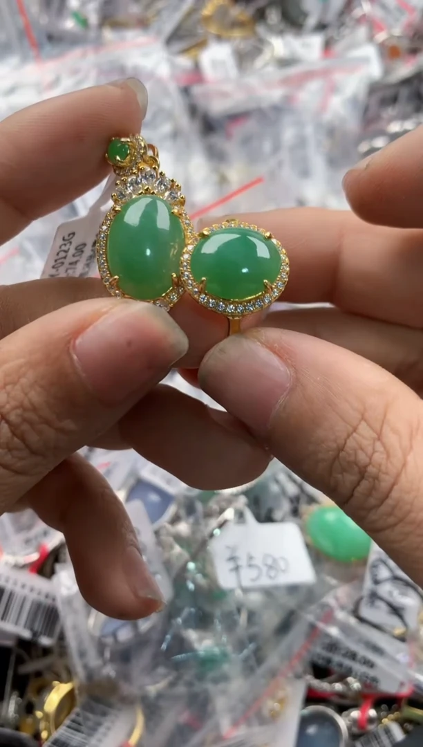 银S925镶嵌戒指翡翠14      5
