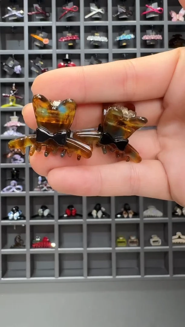 醋酸非金属韩国醋酸品牌发饰3.5cm猫耳迷你刘海小抓夹一对琥珀