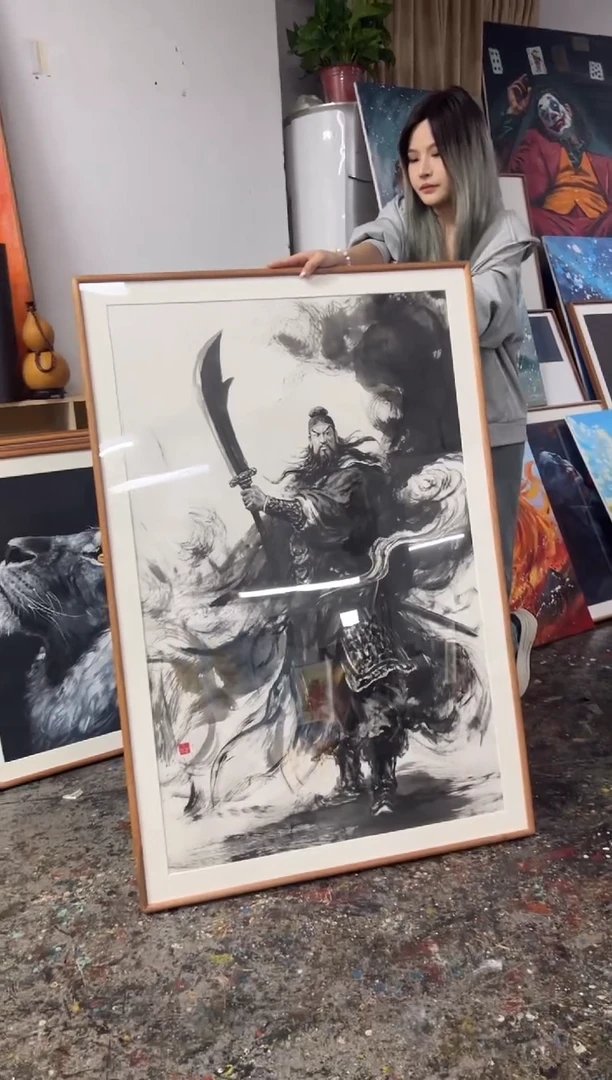 丙烯画北北老师关云长精装裱