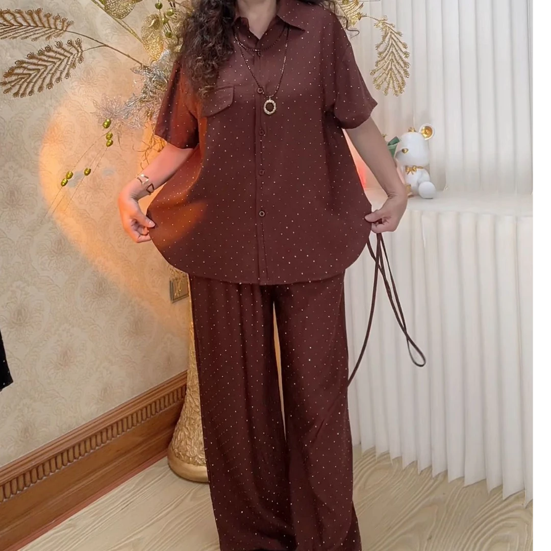 KUZI新款烫钻时尚上衣裤子两件套套装