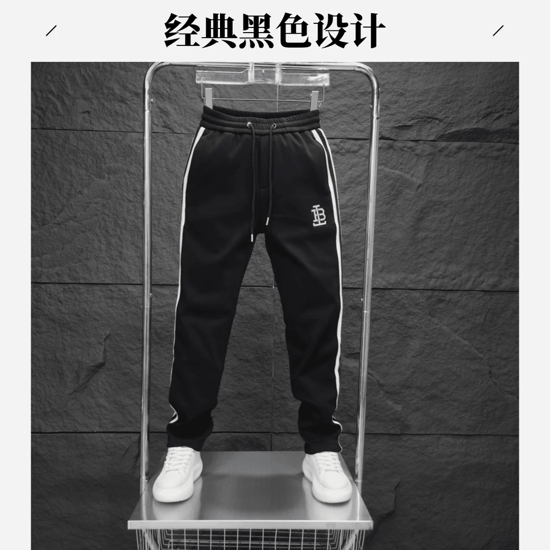 2025春夏季条纹嘻哈拼接弹力卫裤春秋男装多巴胺穿搭直筒长裤