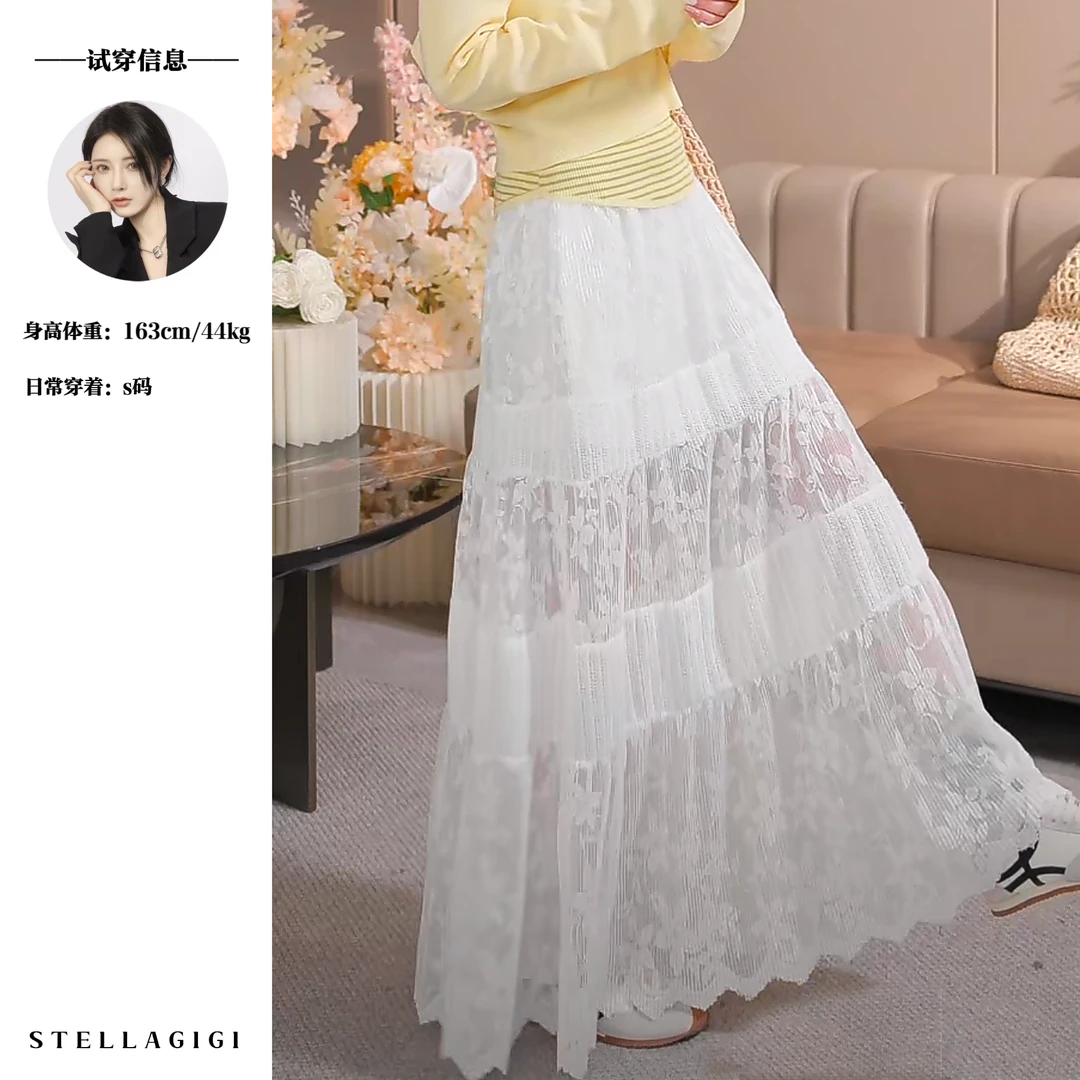 SG / 杨依姗 SS 重工定制 钩花镂空毛针拼接蕾丝半身裙Q-20250507