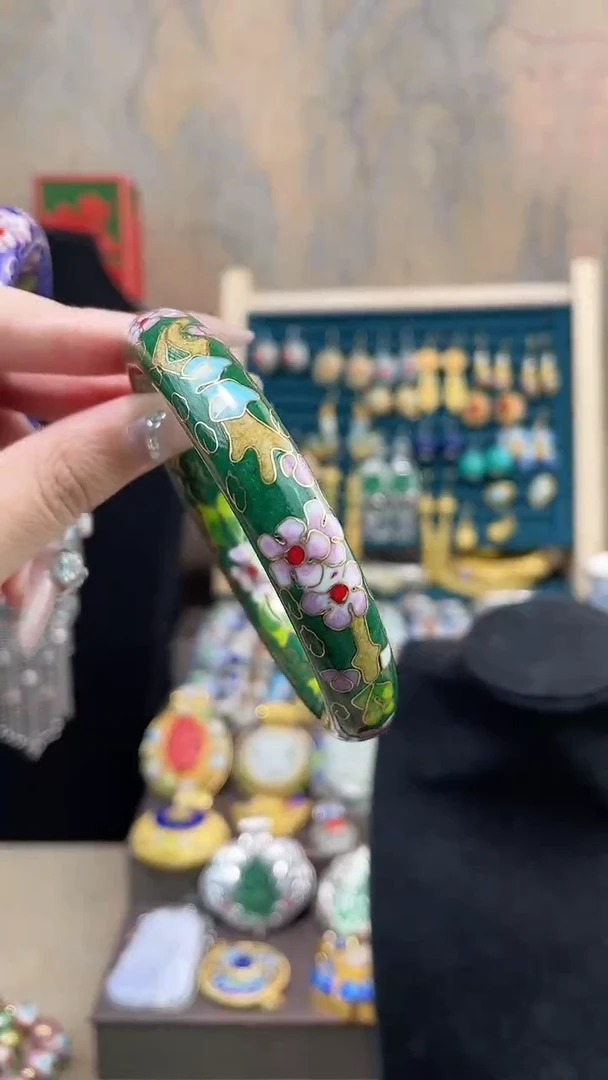 非遗手工景泰蓝镯子绿色