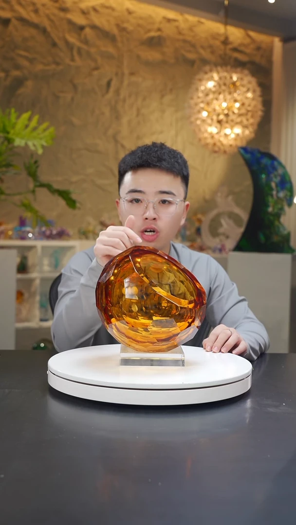 手工艺品琉璃凡*琥珀色钻石切面聚宝盆果碗59号