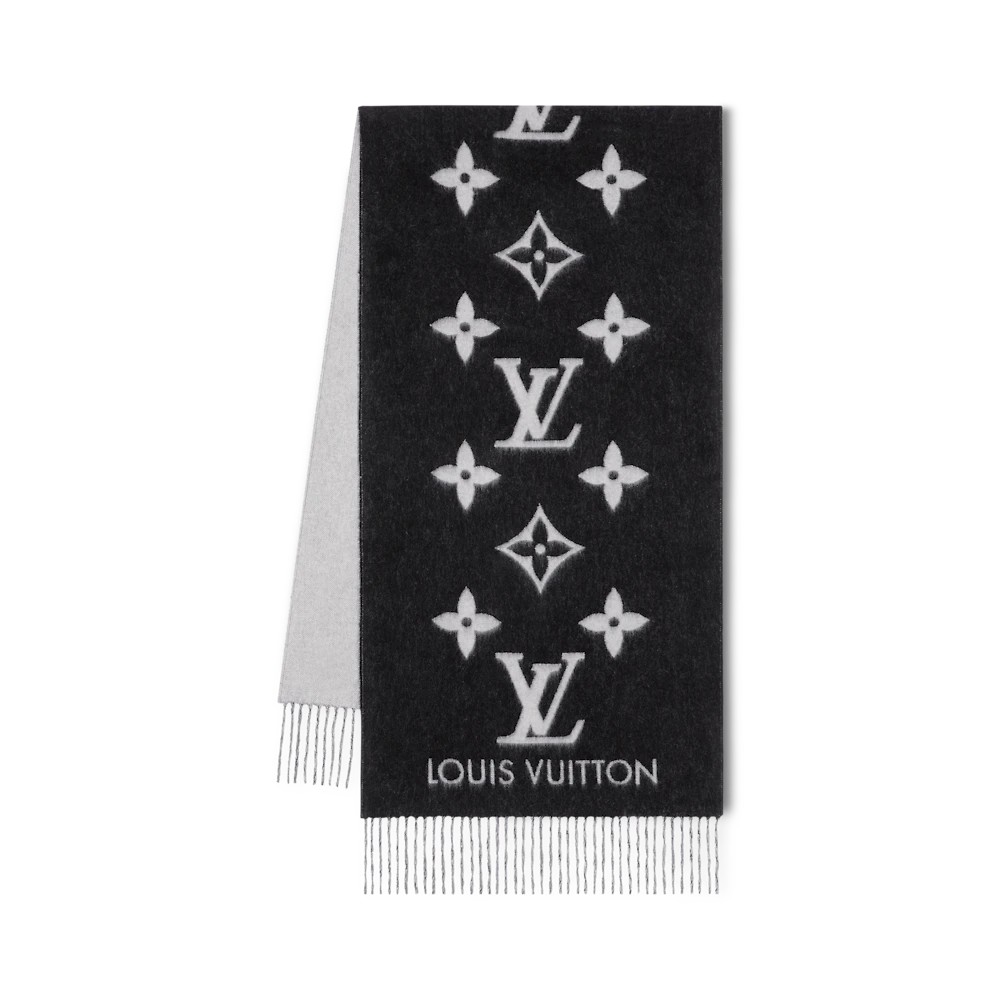 未使用 LouisVuitton/路易威登 双面羊绒围巾 黑色/奶茶色