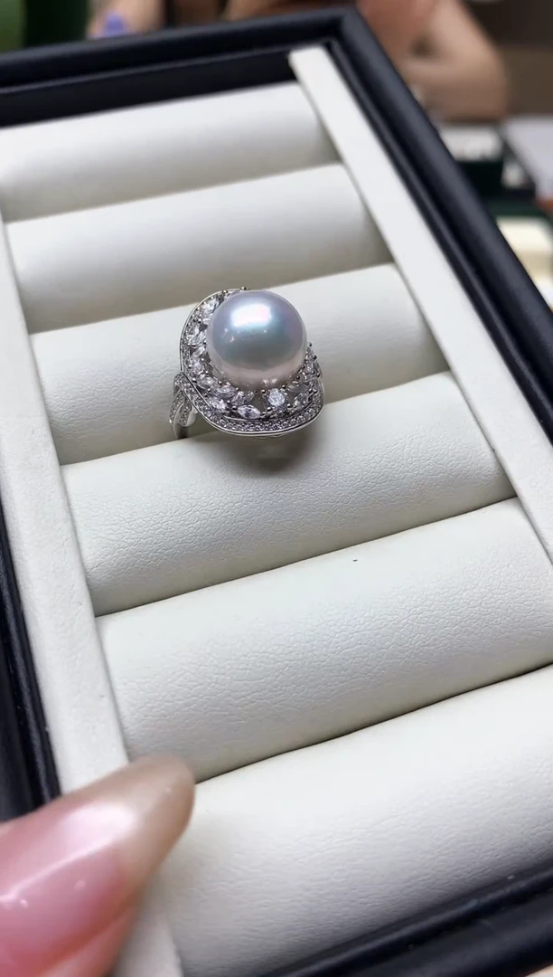 戒指银S925镶嵌淡水珍珠S925银淡水珍珠戒指