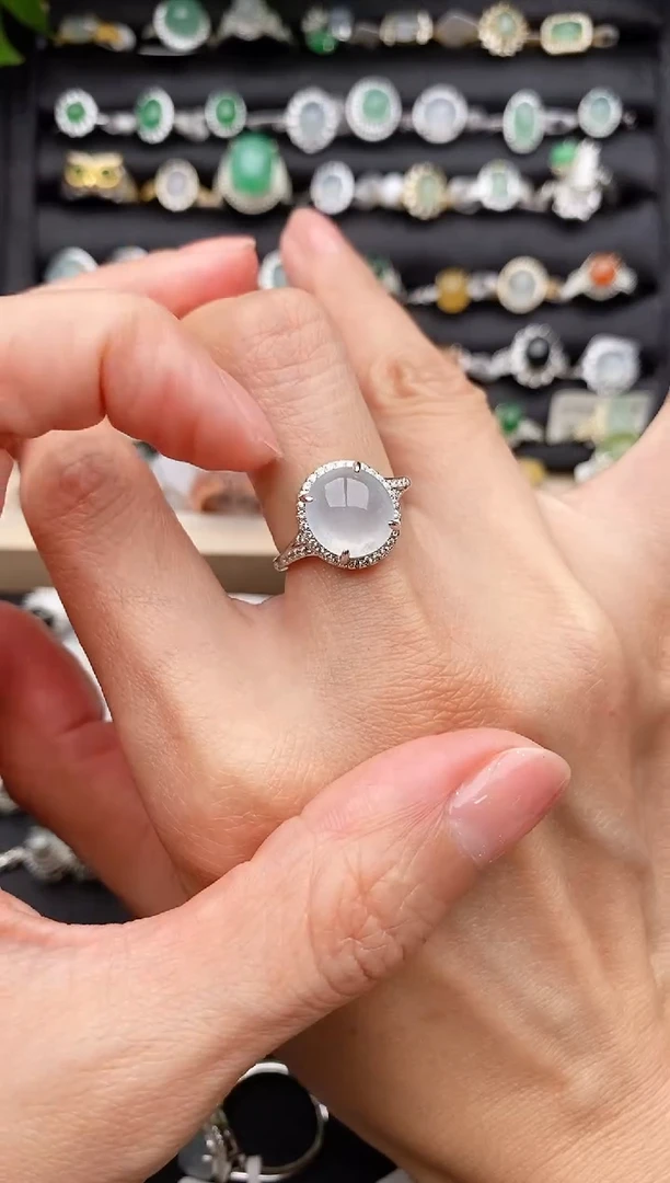 【闪购商品】翡翠戒指银S925镶嵌缅甸天然A货翡翠333   7-1