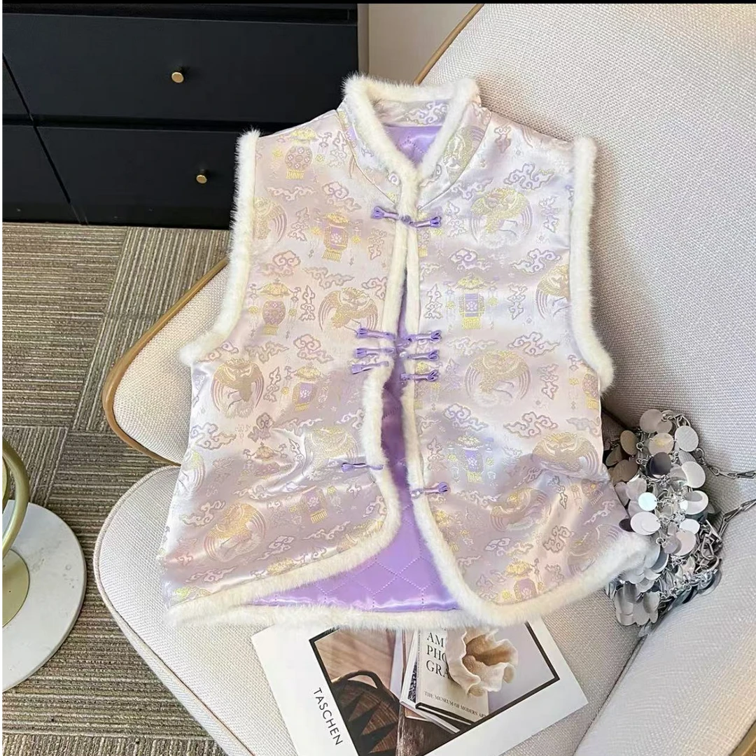 【奕泽严选】紫意--新中式国风网红提花马甲盘口时尚减龄复古马甲