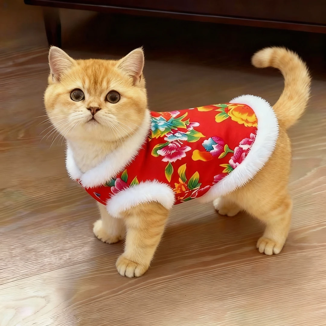 猫咪衣服冬季东北大花袄保暖比熊泰迪博美小狗猫咪宠物过年秋冬款