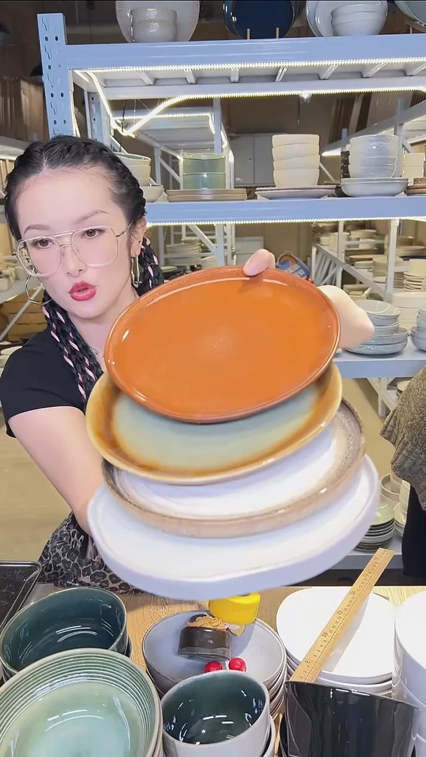 瓷74（八寸）外贸尾货高温釉下彩陶瓷餐具默认微瑕