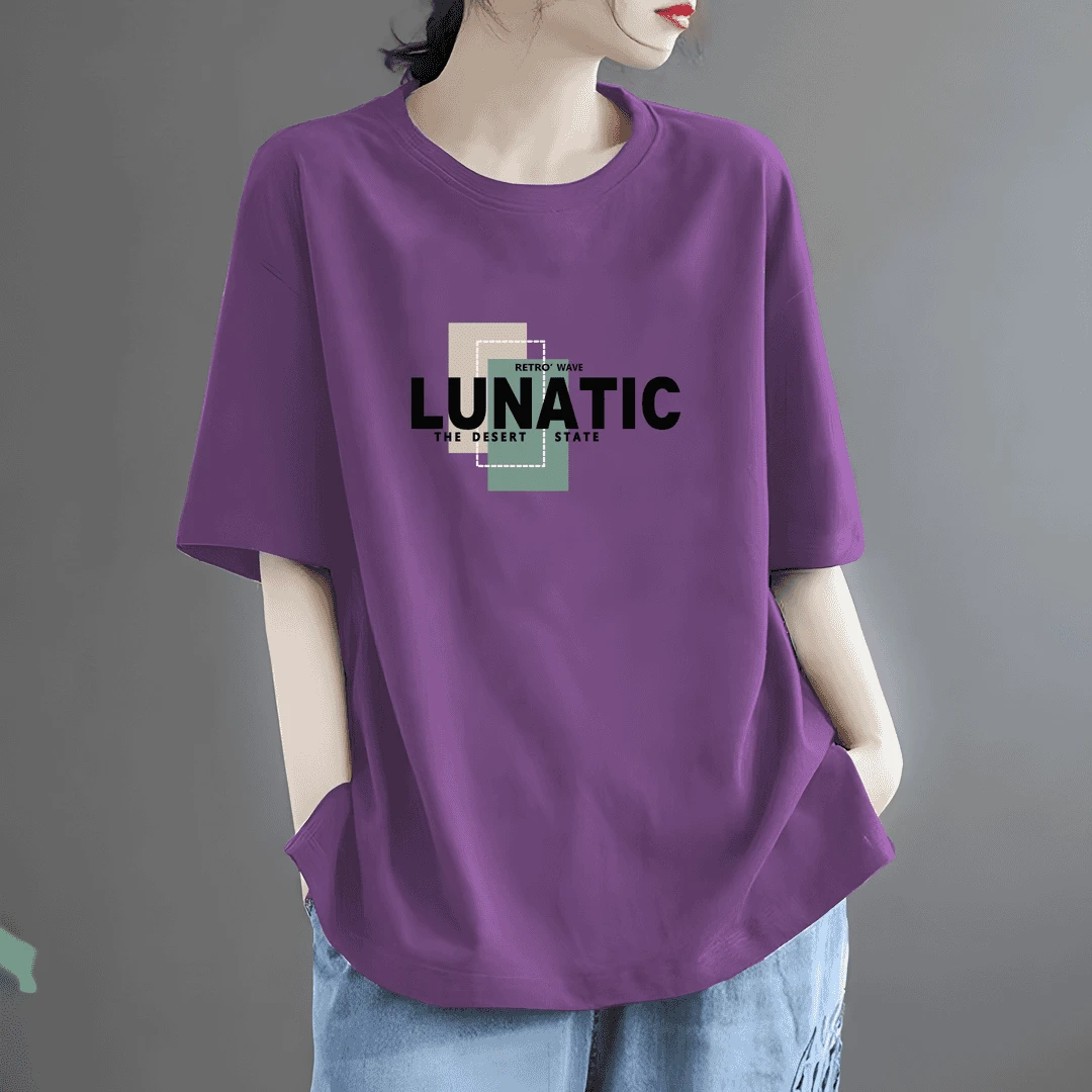 100%纯棉短袖t恤女2025夏季时尚百搭大码宽松版休闲洋气减龄上衣