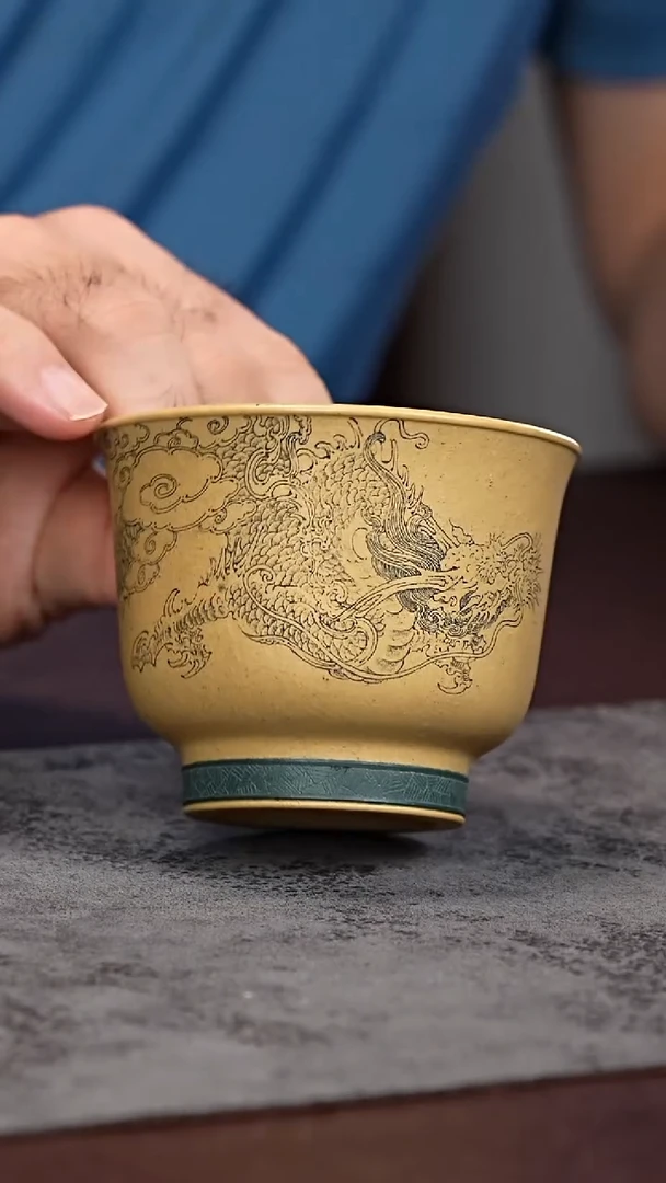 茶杯紫砂工笔刻绘龙 主人杯