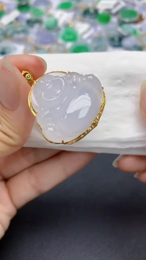 翡翠18K金镶嵌颈饰天然缅甸a货翡翠百元以上9元证书费自理