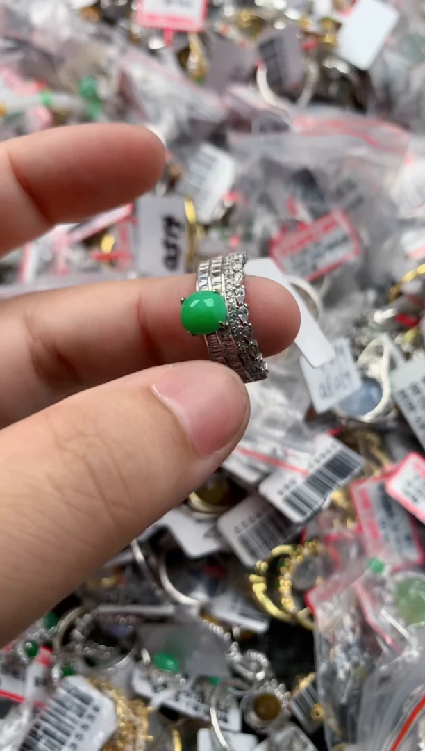 银S925镶嵌戒指翡翠66666   9