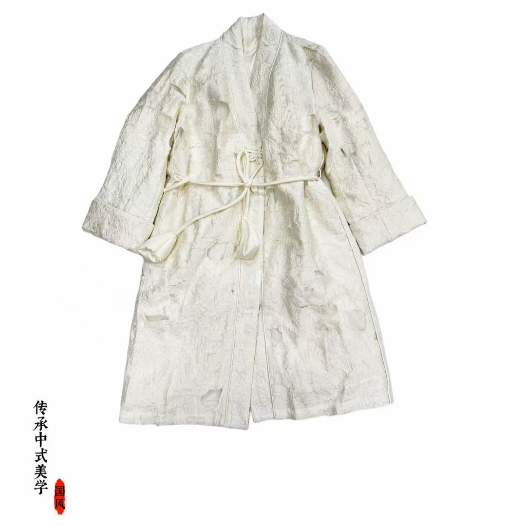 【中长款琉璃】鹅绒服长外套新中式国风交领米白色轻奢羽绒服SXC007