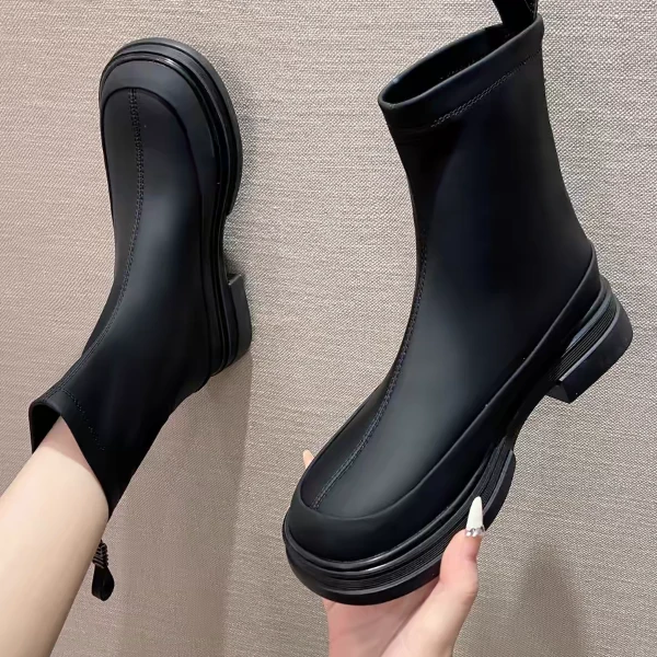 平跟圆头2024秋季韩版新款软底软皮气质短靴拼色单靴女1-353Q