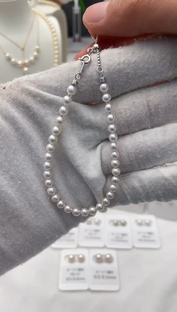 银S925镶嵌手链海水珍珠小米珠4.0-5.0mm