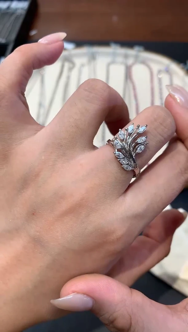 铂Pt850镶嵌戒指/指环天然钻石W347|6800