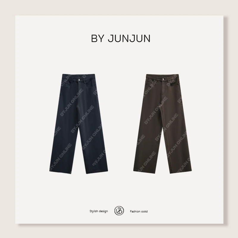 ByJunjun穿上必留 四面弹加绒直筒牛仔裤显瘦百搭长裤