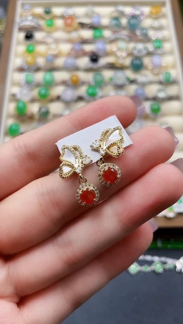 银S925镶嵌翡翠耳饰78