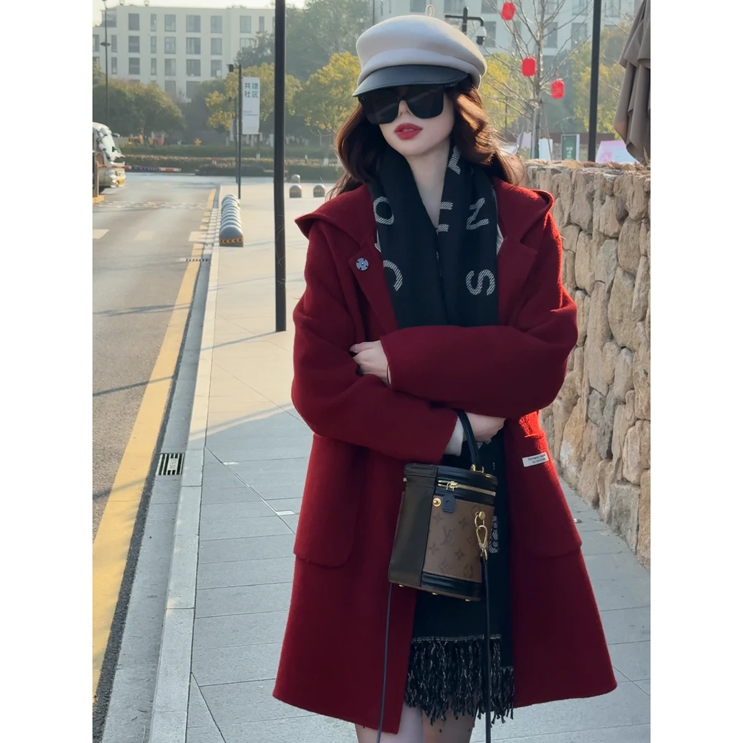 【繁花】可拆卸羽绒服内胆羊毛大衣女2025冬季新款气质显瘦毛呢外套