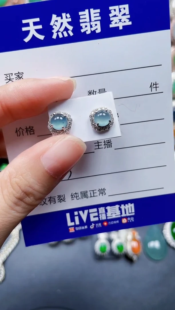 银S925镶嵌翡翠耳饰603