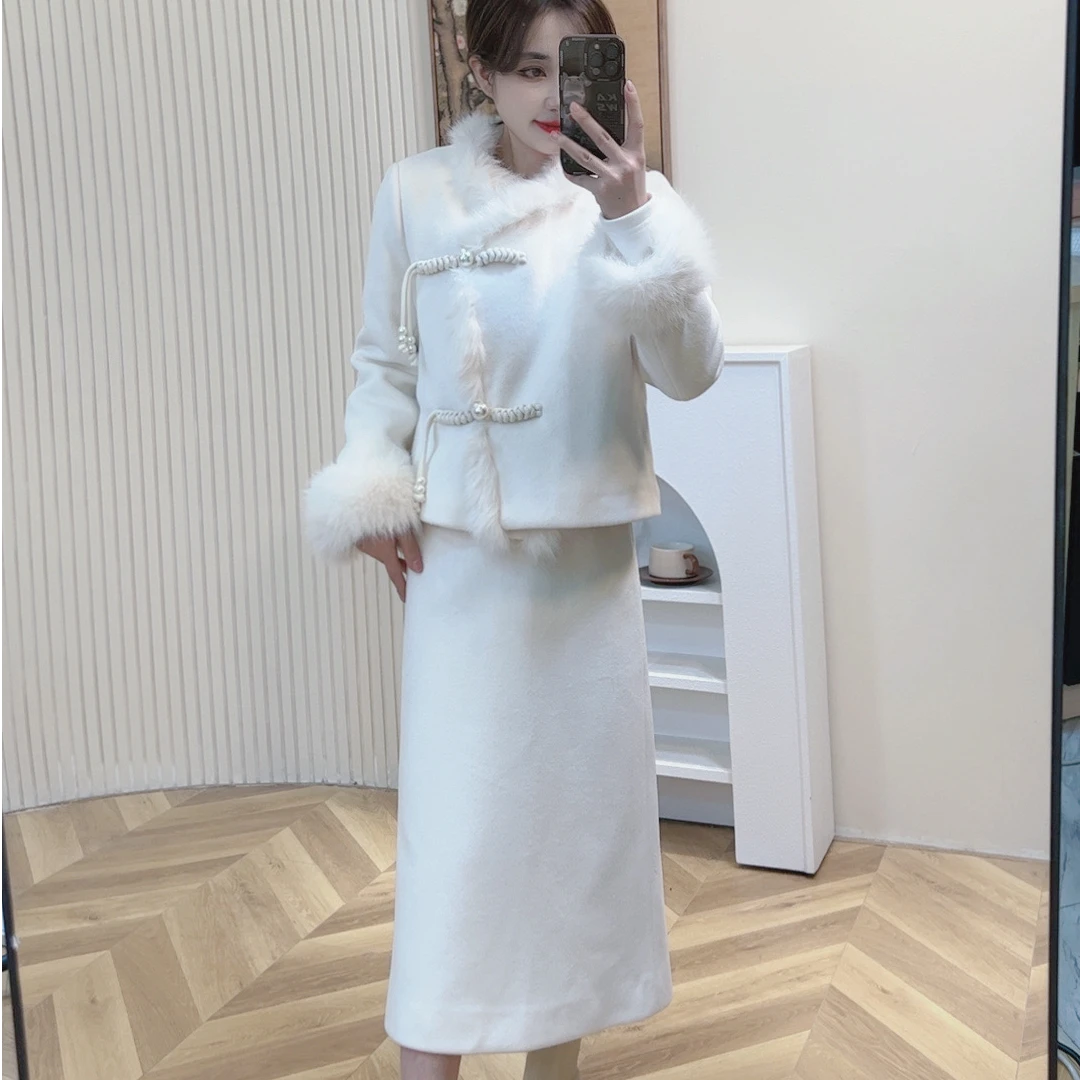 奈奈妮【百搭高腰半身裙】小香风国风名媛秋冬 62359