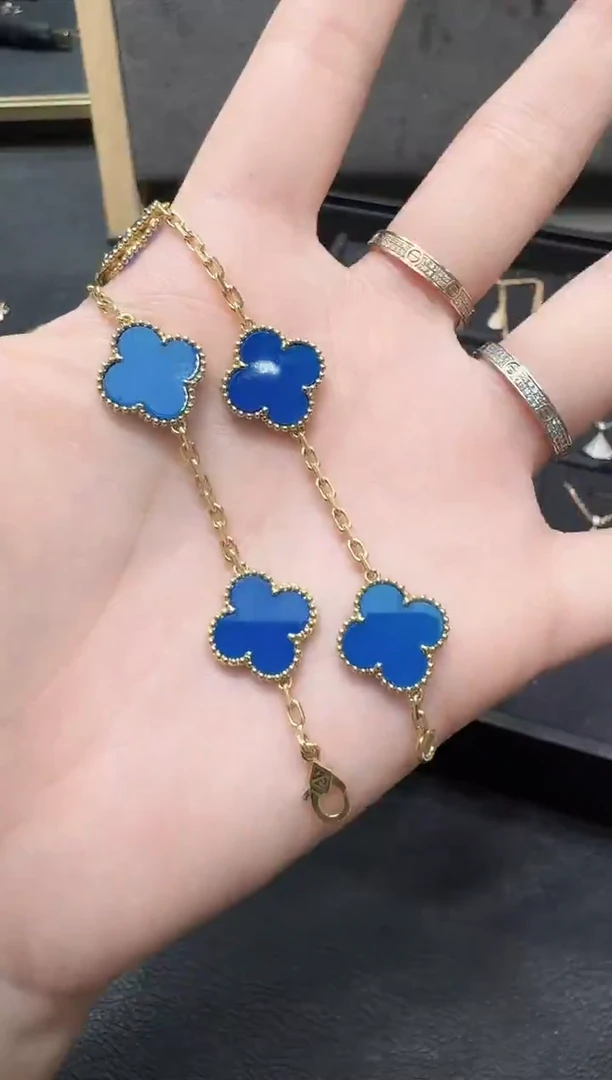 18K金镶嵌手链玛瑙/玉髓蓝色五花手链GHJ