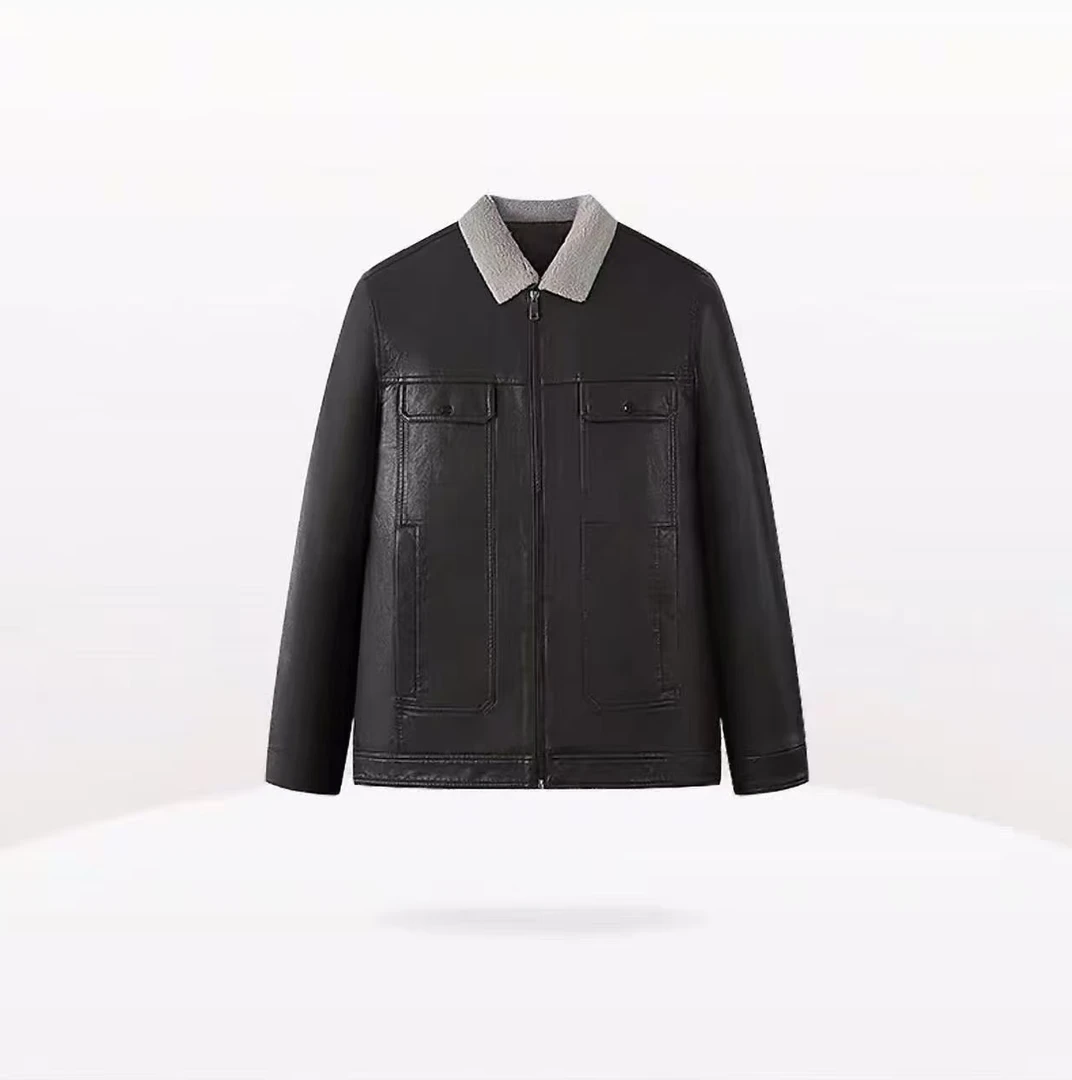 男款秋冬季保暖皮衣加绒加厚男士翻领皮羽绒服