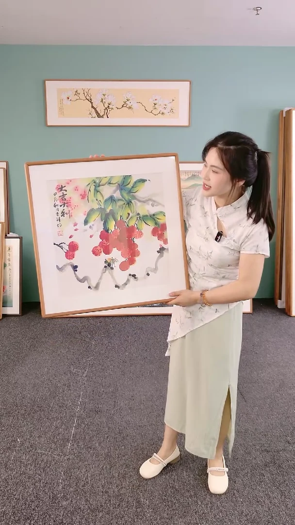 国画荔枝60*60斗方手绘作品