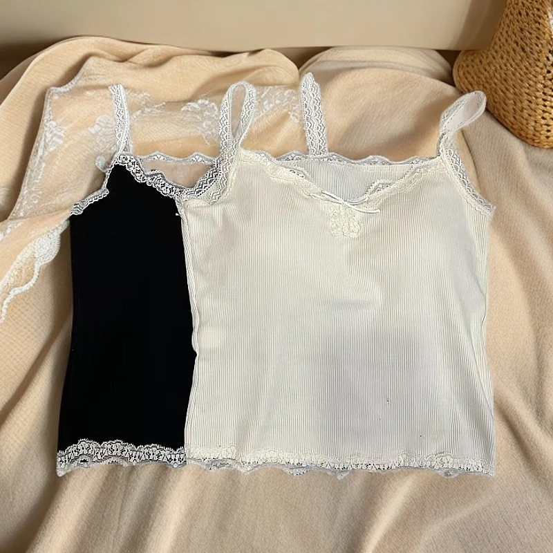 6431蕾丝拼接杯垫一体背心女款时尚百搭简约显瘦背心