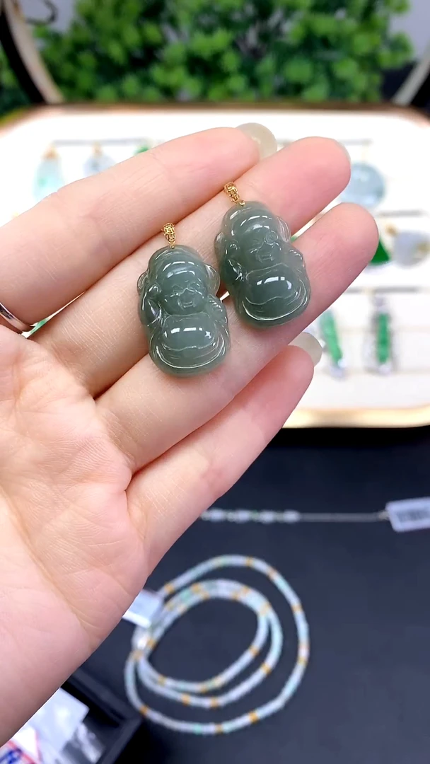 吊坠(不含链)18K金镶嵌翡翠财神多样性发其一@@-CMT