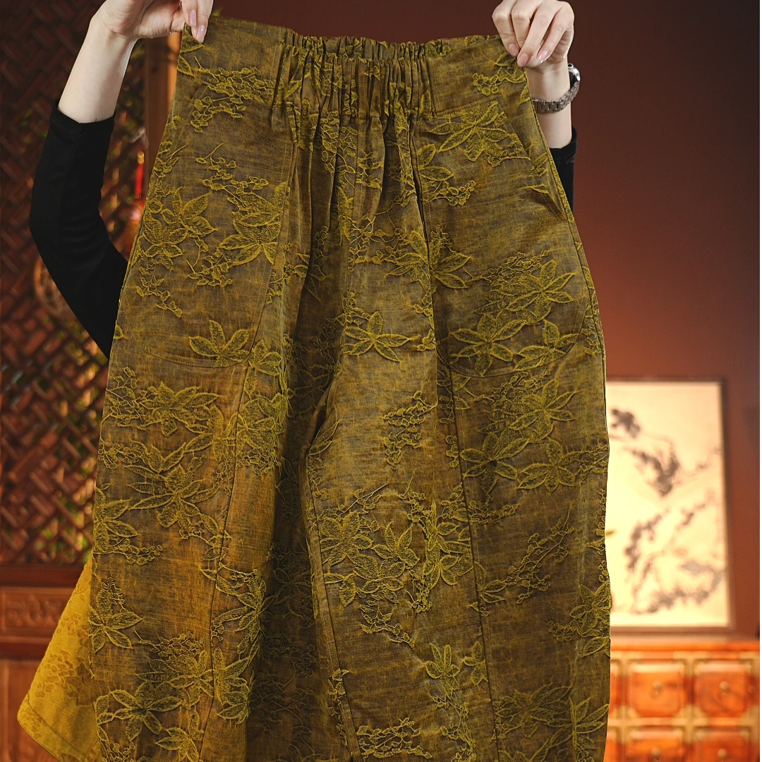 春季新款桑蚕丝锦油绸休闲裤花苞裤A-102-25505