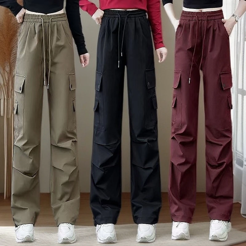 高档工装裤女2025春秋季新款宽松直筒束脚两穿百搭休闲裤运动裤女