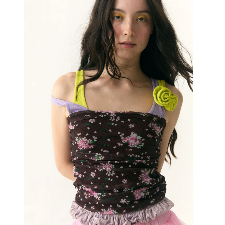 【LOCAT】wii wil  假三件撞色肩带立体花朵背心  WW522B1005000