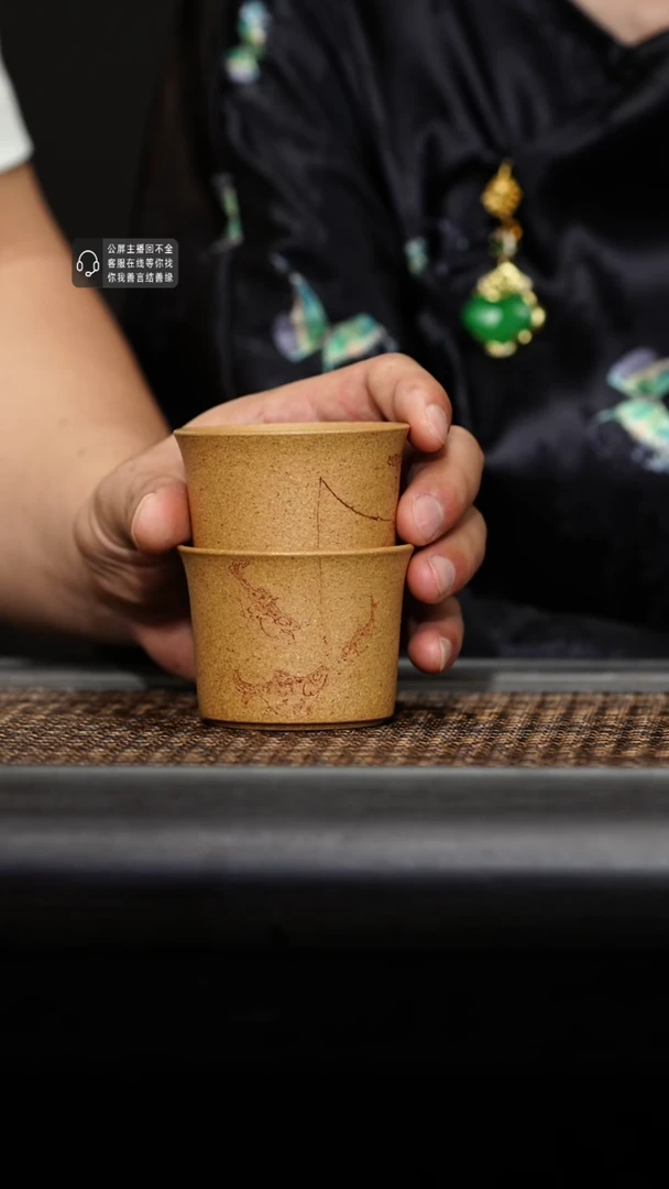 茶杯紫砂紫砂茶杯刻绘一套