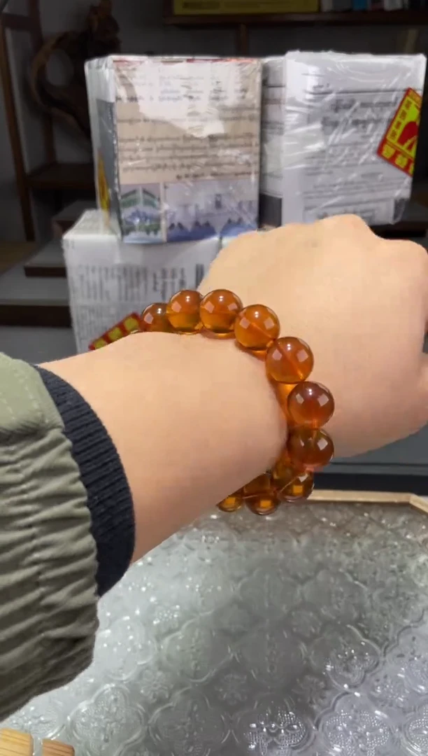 琥珀颈饰未镶嵌14+金棕红手串