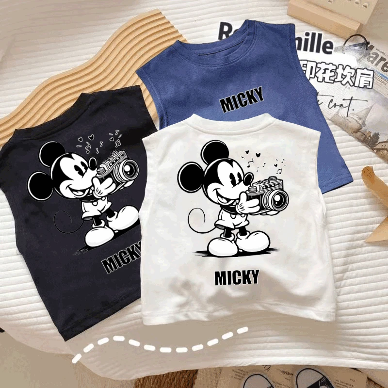 儿童纯棉无袖背心夏季新款男女童米奇外穿上衣卡通洋气宝宝打底衫