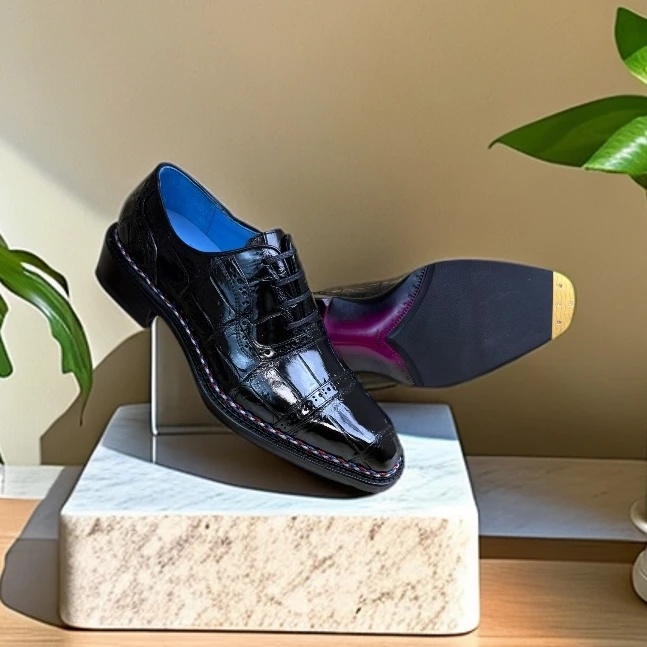 鳄鱼皮挪威缝纯手工固特异手工鞋三接头皮鞋正装鞋牛津鞋