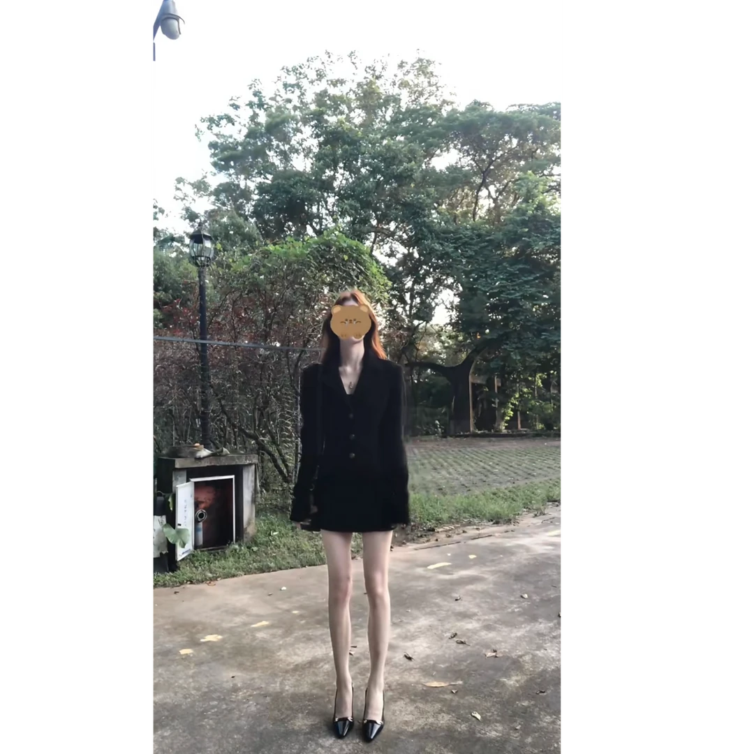 纯欲小香风黑色套装女2025秋季新款富家千金西装外套短裙一整套