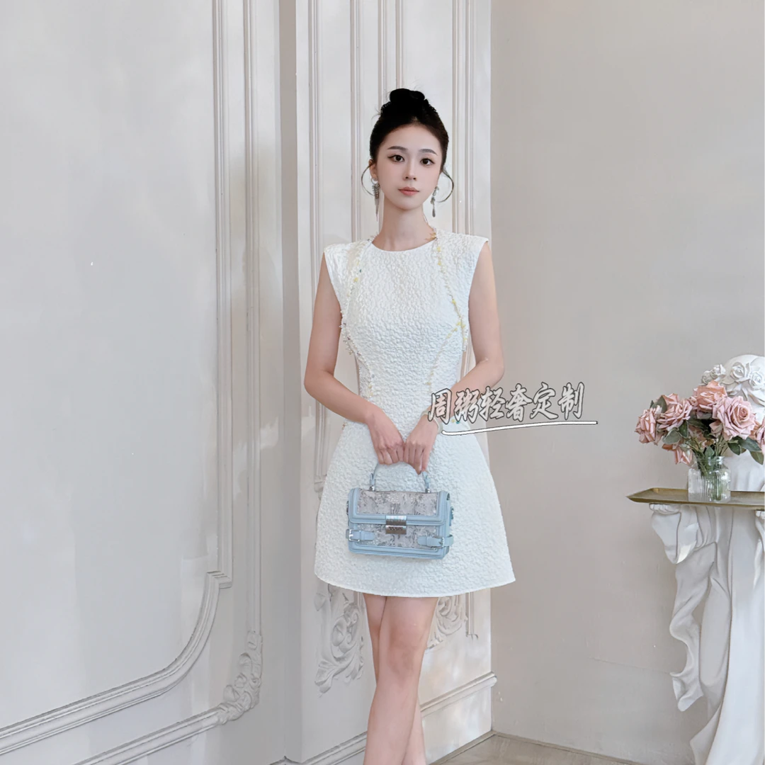 【周粥定制】国内设计师品牌 轻奢小个子时尚修身显瘦连衣裙15442